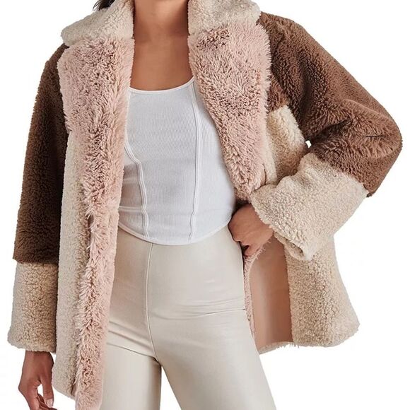 Steve Madden Jackets & Blazers - STEVE MADDEN Willow Faux Fur Color Blocked Coat Size Large